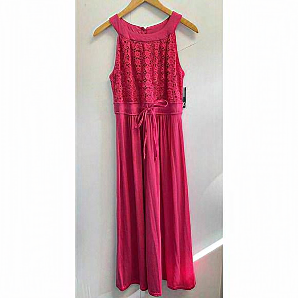New‎ Directions Women’s PL Maxi Sleeveless Dress Pink Eyelet Halter Neck